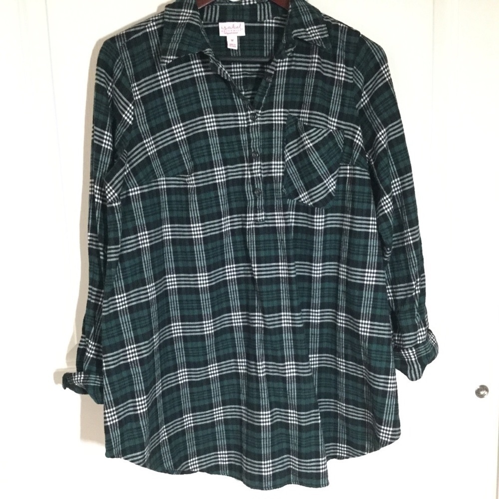 Isabel Maternity Green Plaid Flannel Pullover